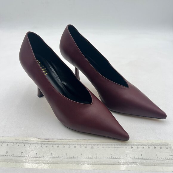 miss left Wine V-Cut Closed Pointed Toe Pumps Slip On High Heel Elegant Shoes - Picture 3 of 7